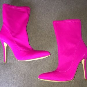 Neon pink sock boots
